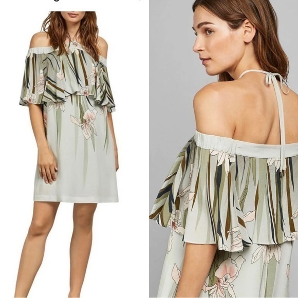 Ted Baker size 2/small Piipper wilgreen floral off shoulder overlay romper dress